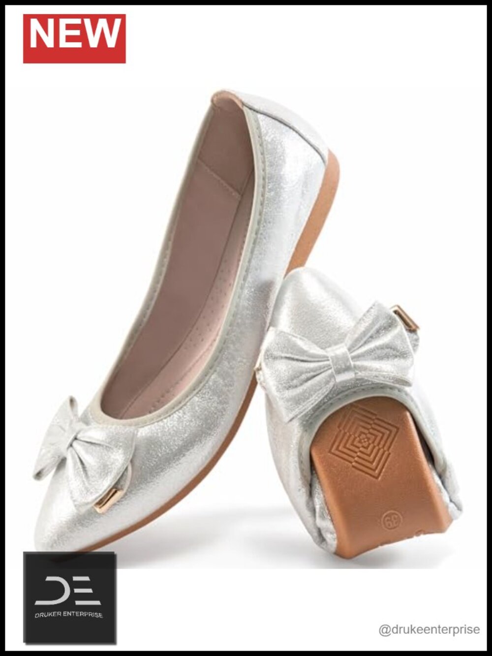 Foldable Ballet Flats for Women, Pointed Toe Slip On Loafers with Bow, Faux